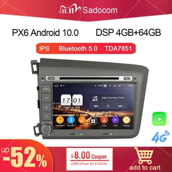 720P DSP IPS PX6 2 din Android 9.0 Pentru Honda Civic 2012 2013 4GB + 64GB 8 Core Masina DVD Player cu GPS Glonass autoradio radio auto
