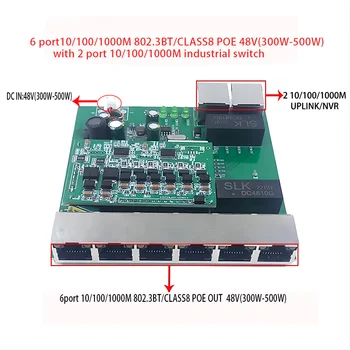 8-port 10/100/1000M POE 48V(300W-500W) 802.3 BT class8 comutator cu 2 1000M UPLINK NVR Porturi