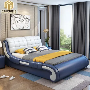 Dormitor de Lux, Super Moale din Piele de Vacă Dimensiune Pat Twin 1,8 m de Nunta Dormitor matrimonial Modern Simplu Combo Pat