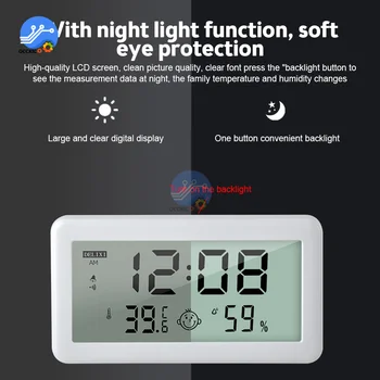 Ecran mare Smiley Termometru Higrometru Biroul de Acasă Ecran LCD de Temperatură și Umiditate Senzor de Ecartament cu Veioza Funcție