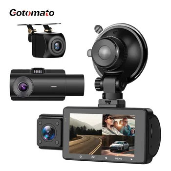 Gotomato 3 Canale 1080P DVR Auto 170 Grade Dual Lens Dash Cam cu Vedere din Spate aparat de Fotografiat Viziune de Noapte IR HDR 3 Lentile camera Video