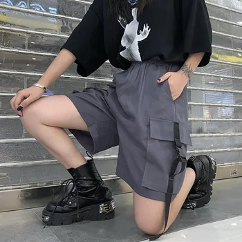 Hip Hop Vrac Cargo Shorts pentru Femei 2023 Vara cu Buzunare Gri Pantaloni Largi Picior de Femeie coreean Talie Mare Streetwear pantaloni Scurți