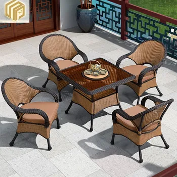 Masă de grădină și scaun combinație de recreere în aer liber masă și scaun terasa cu grădină de cinci bucată villa balcon în aer liber, scaun de trestie de zahăr