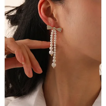 Stras deschide perla bowknot legăna cercei pentru femei drăguț harajuki cercei coreea moda bijuterii pentru fete