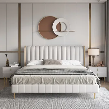 Tesatura de pat Nordic minimalist lumina de pat de lux 1.8 m, pat dublu dormitor matrimonial stil Italian pachet complet marginea flanel techno